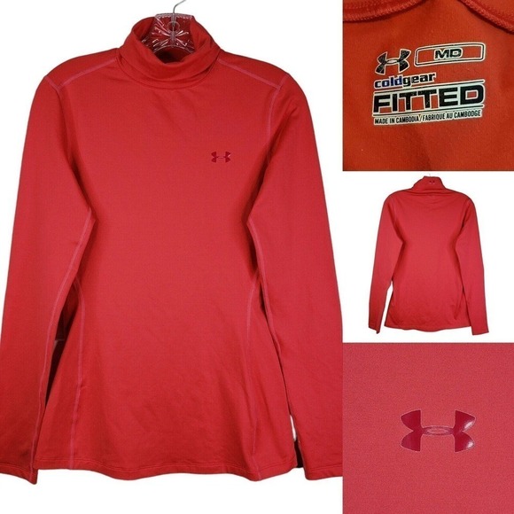 Under Armour UA Shirt ColdGear Womens Medium Pink Fitted Long Sleeve - Picture 1 of 8